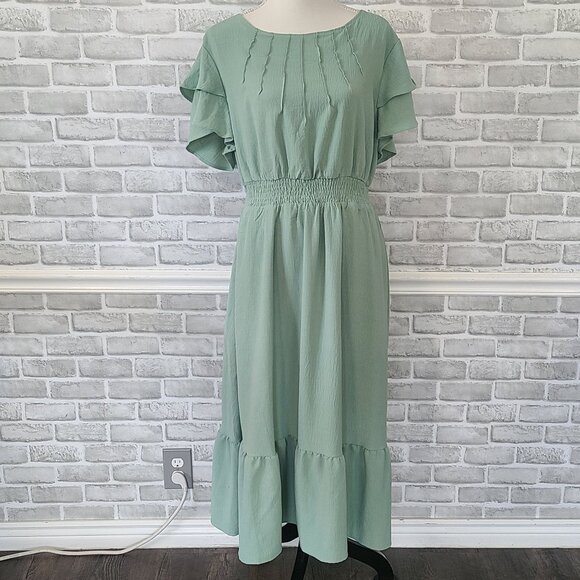 Hanna Nikole Green Ruffle Tiered Maxi Dress Plus 20W Party Modest Dance NEW - Picture 1 of 11